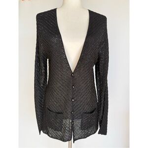 Ralph Lauren Women's Size L Black Beaded Open Hand Knit Cardigan Sweater